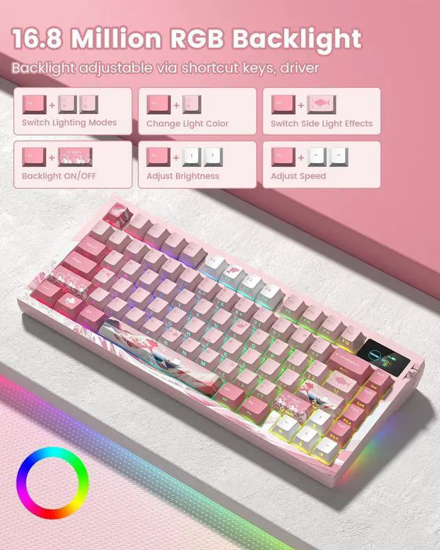 Alt view image 6 of 7 - Womier L80 Wireless Gaming Keyboard, 75% Mechanical Keyboard with Smart Display and Knob, Tri-Mode BT/2.4GHz/USB-C, Gasket Mount RGB Backlit, Hot Swappable for PC Mac