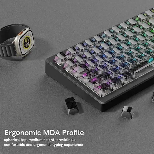 Alt view image 3 of 7 - Womier Grey Clear keycaps,Transparent keycaps 60 75 100 Percent,Ceramic Jelly Keyboard caps Set,Shine Through keycap.,MDA Profile Keyboard Key Cap for Mx Switches Mechanical Keyboard(Side Printed)