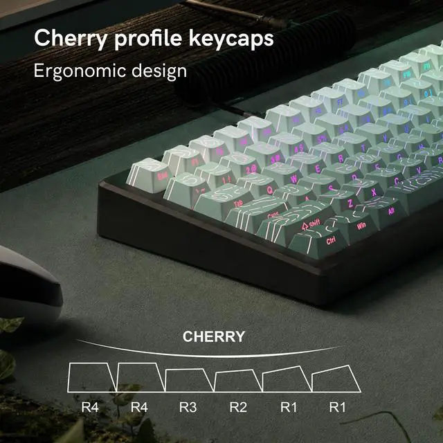 Alt view image 3 of 7 - Womier Seaweed Green Topographic PBT keycap Sets,Line Backlit Gradient keycaps,Shine Through Keyboard Keys caps,Side Printed Cherry Profile for 61/64/66/68/71/75/84/87/100/104 Mechanical Keyboards