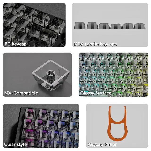 Alt view image 4 of 7 - Womier Grey Clear keycaps,Transparent keycaps 60 75 100 Percent,Ceramic Jelly Keyboard caps Set,Shine Through keycap.,MDA Profile Keyboard Key Cap for Mx Switches Mechanical Keyboard(Side Printed)
