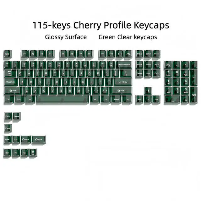 Alt view image 2 of 6 - Womier Dark Green Clear Keyboard keycaps,Transparent keycaps 60 75 100 Percent,Crystal Jelly Key Cap Set,Shine Through Key caps.,Cherry Profile Key caps for Mx Switches Mechanical Keyboard