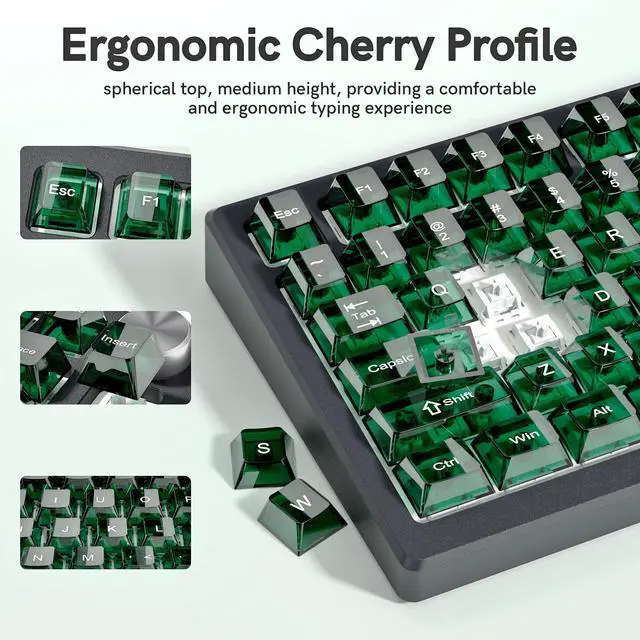 Alt view image 3 of 6 - Womier Dark Green Clear Keyboard keycaps,Transparent keycaps 60 75 100 Percent,Crystal Jelly Key Cap Set,Shine Through Key caps.,Cherry Profile Key caps for Mx Switches Mechanical Keyboard