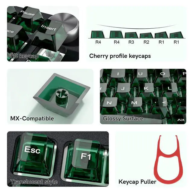 Alt view image 4 of 6 - Womier Dark Green Clear Keyboard keycaps,Transparent keycaps 60 75 100 Percent,Crystal Jelly Key Cap Set,Shine Through Key caps.,Cherry Profile Key caps for Mx Switches Mechanical Keyboard