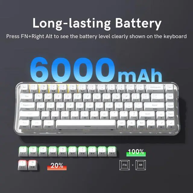 Alt view image 7 of 7 - Womier Q61 PRO Wireless Keyboard with RGB Backlighting, 60% Mechanical Gaming Keyboard, Hot-Swappable Creamy Keyboard for PC, BT 5.0/2.4GHz/USB C, OEM Profile, Side-Engraved PC+ABS Keycaps - White