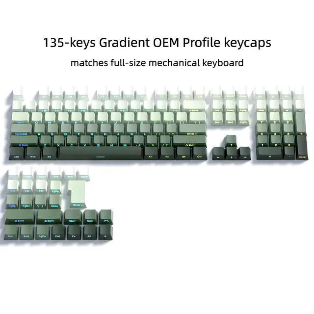 Alt view image 2 of 7 - Womier Double Shot PBT keycaps Set,Shine Through Keyboard keycaps Gradient 60% 75% 100%,OEM Profile Keyboard caps,Side Printed Key caps for Mechanical Gaming Keyboards,Seaweed Green