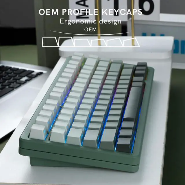 Alt view image 3 of 7 - Womier Double Shot PBT keycaps Set,Shine Through Keyboard keycaps Gradient 60% 75% 100%,OEM Profile Keyboard caps,Side Printed Key caps for Mechanical Gaming Keyboards,Seaweed Green