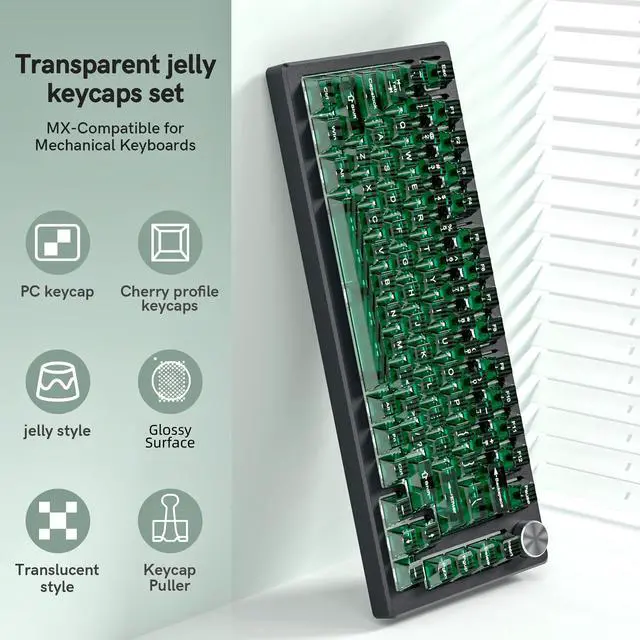 Alt view image 6 of 6 - Womier Dark Green Clear Keyboard keycaps,Transparent keycaps 60 75 100 Percent,Crystal Jelly Key Cap Set,Shine Through Key caps.,Cherry Profile Key caps for Mx Switches Mechanical Keyboard
