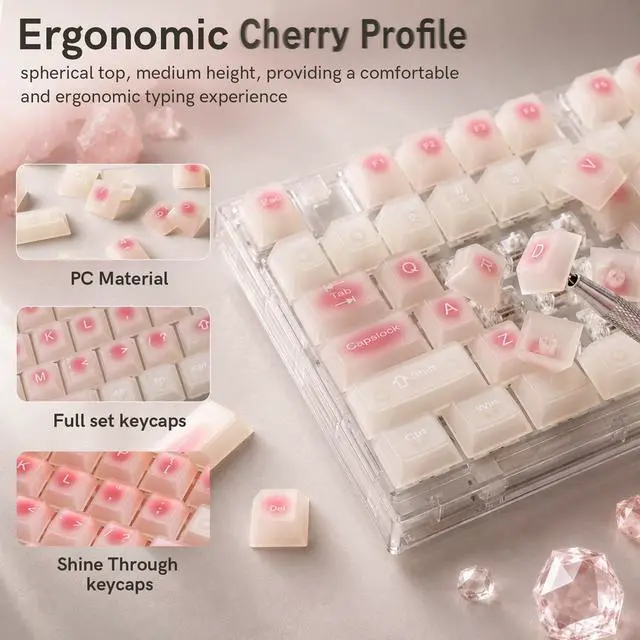 Alt view image 3 of 7 - Womier Beige Jade keycaps Clear, Translucent Jelly PC Keyboard caps,Frost Shine Through keycap Set,115-keys Cherry Profile Custom keycap for 60% 65% 75% 100% Cherry Gateron MX Mechanical Keyboard