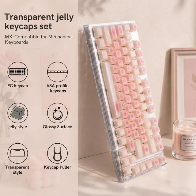 Alt view image 4 of 7 - Womier Beige Jade keycaps Clear, Translucent Jelly PC Keyboard caps,Frost Shine Through keycap Set,115-keys Cherry Profile Custom keycap for 60% 65% 75% 100% Cherry Gateron MX Mechanical Keyboard