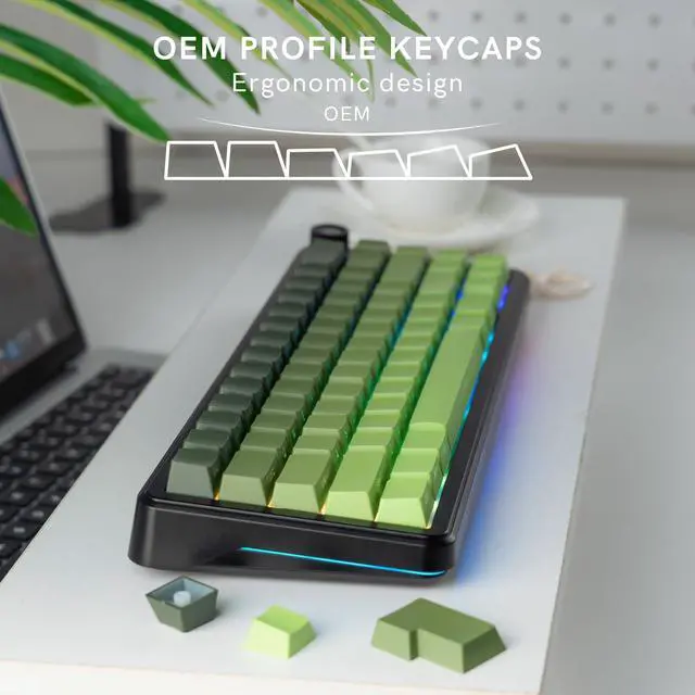 Alt view image 3 of 6 - Womier Double Shot PBT Keycaps Set, Shine Through Keyboard keycaps,Side Printed Custom Key caps 60% 75% 100%,OEM Profile Japanese keycap for Mechanical Keyboard MX Switch,Matcha Green