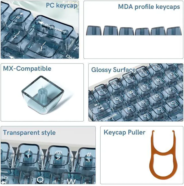 Alt view image 3 of 7 - Womier Slate Blue Clear keycaps,Transparent Keyboard keycaps,Jelly Key caps Set,Shine Through keycap,MDA Profile Keyboard caps for Mx Switches Mechanical Keyboard(115key)