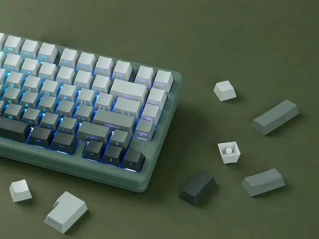 Alt view image 6 of 7 - Womier Double Shot PBT keycaps Set,Shine Through Keyboard keycaps Gradient 60% 75% 100%,OEM Profile Keyboard caps,Side Printed Key caps for Mechanical Gaming Keyboards,Seaweed Green