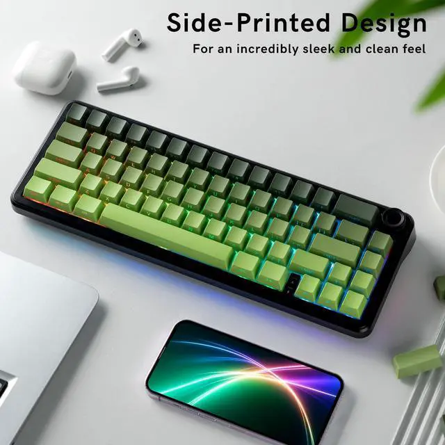 Alt view image 4 of 6 - Womier Double Shot PBT Keycaps Set, Shine Through Keyboard keycaps,Side Printed Custom Key caps 60% 75% 100%,OEM Profile Japanese keycap for Mechanical Keyboard MX Switch,Matcha Green