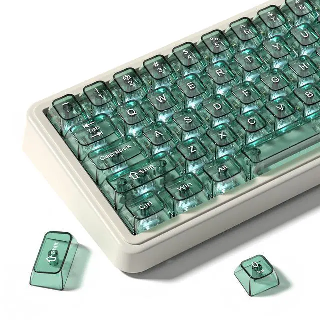 Main image of Womier Mint Green Clear Keycaps Set,Glossy Jelly Keyboard keycaps | Tranlucent keyboard caps ceramic style,MDA Profile,115 keys PC keycaps for Mechanical Keyboard with MX Switches