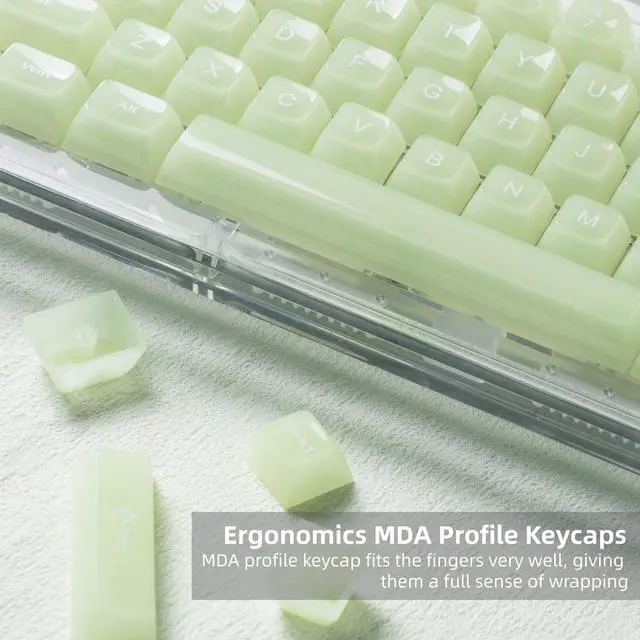 Alt view image 2 of 7 - Womier Keyboard Keycaps Jelly,Ceramic Keycaps Style Clear Green Keycap | Matcha Green Shine Through Custom 60 65 75 100 Percent for Cherry MX, Outemu, Gateron Mechanical Keyboards (MDA Profile)