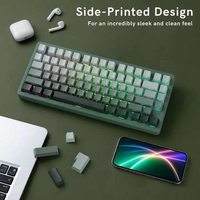 Alt view image 7 of 7 - Womier Double Shot PBT keycaps Set,Shine Through Keyboard keycaps Gradient 60% 75% 100%,OEM Profile Keyboard caps,Side Printed Key caps for Mechanical Gaming Keyboards,Seaweed Green