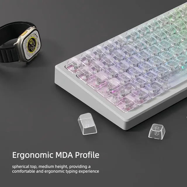 Alt view image 4 of 7 - Womier Clear keycaps,Transparent Keyboard keycaps,Jelly Key caps Set,Shine Through keycap,MDA Profile Keyboard caps for Mx Switches Mechanical Keyboard(White,Side Printed)