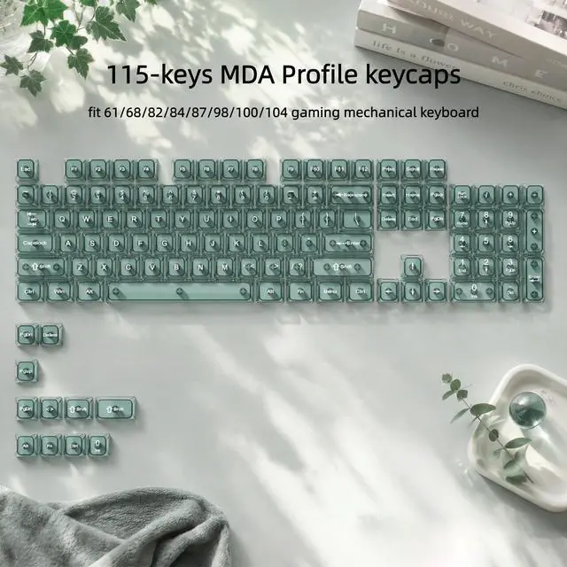 Alt view image 2 of 7 - Womier Mint Green Clear Keycaps Set,Glossy Jelly Keyboard keycaps | Tranlucent keyboard caps ceramic style,MDA Profile,115 keys PC keycaps for Mechanical Keyboard with MX Switches