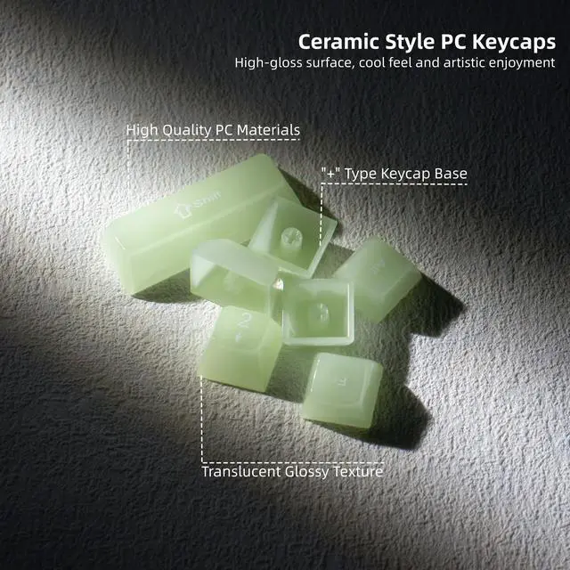 Alt view image 3 of 7 - Womier Keyboard Keycaps Jelly,Ceramic Keycaps Style Clear Green Keycap | Matcha Green Shine Through Custom 60 65 75 100 Percent for Cherry MX, Outemu, Gateron Mechanical Keyboards (MDA Profile)