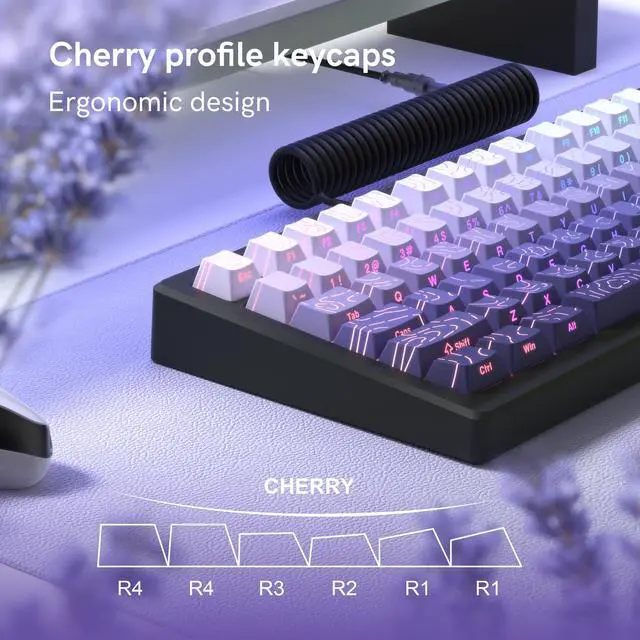 Alt view image 4 of 6 - Womier Lavender Purple keycap Sets,Line Backlit,Shine Through Keyboard Key caps,Side Printed,Cherry Profile keycaps for Mechanical Keyboard, Compatible with ANSI/ISO,TKL, Full-Sized Layout