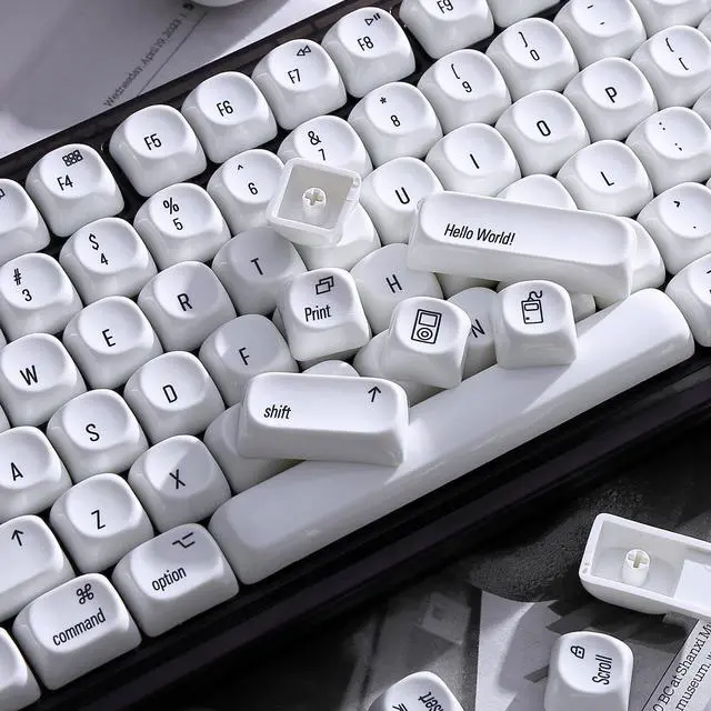 Alt view image 4 of 7 - Womier White PBT Keycap Set,Glossy Custom Keycaps Ceramic Style, Dye Sublimation Keyboard Key caps 131-key,MOA Profile Keycaps for 100% 75% 65% 60% TKL US Layout Mechanical Keyboard