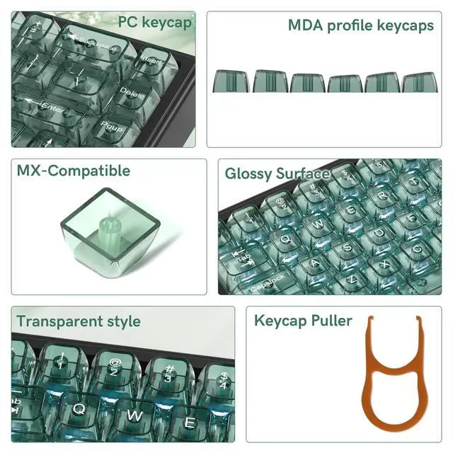 Alt view image 3 of 7 - Womier Mint Green Clear Keycaps Set,Glossy Jelly Keyboard keycaps | Tranlucent keyboard caps ceramic style,MDA Profile,115 keys PC keycaps for Mechanical Keyboard with MX Switches