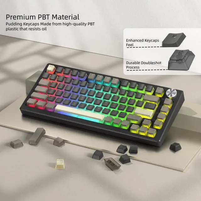 Alt view image 2 of 6 - Womier PBT Shine Through Keycaps for Mechanical Keyboard, Pudding Keycaps | Keycaps 60% 75% 100% Keyboard 143 Keys,Custom Keycap Set OEM Profile for Gateron Cherry MX Switches,Grey Brown-Only Key caps