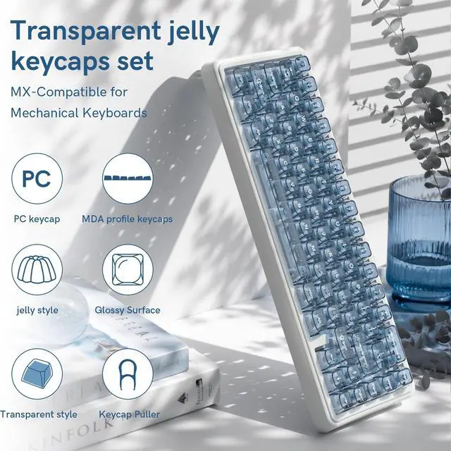 Alt view image 6 of 7 - Womier Slate Blue Clear keycaps,Transparent Keyboard keycaps,Jelly Key caps Set,Shine Through keycap,MDA Profile Keyboard caps for Mx Switches Mechanical Keyboard(115key)