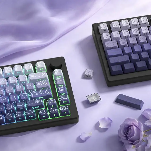 Alt view image 5 of 6 - Womier Lavender Purple keycap Sets,Line Backlit,Shine Through Keyboard Key caps,Side Printed,Cherry Profile keycaps for Mechanical Keyboard, Compatible with ANSI/ISO,TKL, Full-Sized Layout