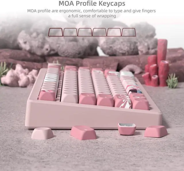 Alt view image 3 of 6 - Womier Pink Cute Keycaps Kanagawa, PBT Keycaps MOA Profile | Mechanical Keyboard Caps Dye-Sublimated Sakura Anime Theme, 126-Key Set for 60 65 75 100 Percent Keyboards