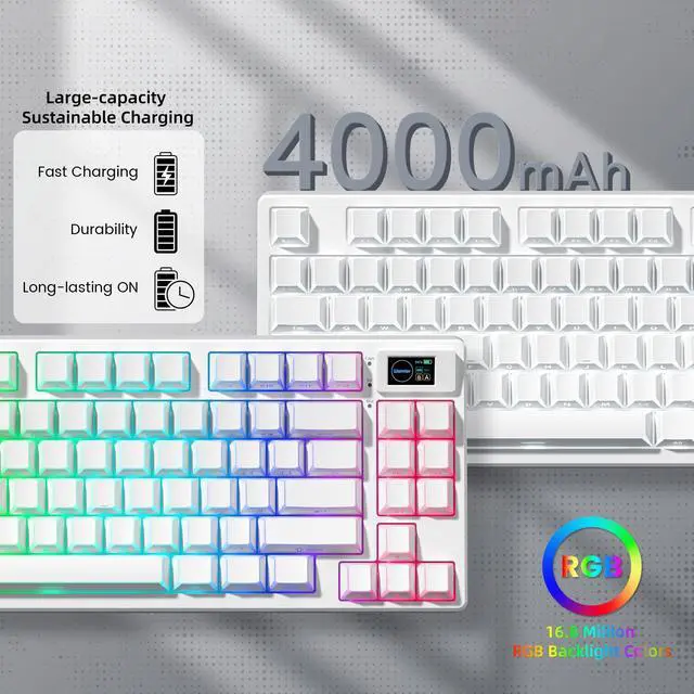 Alt view image 7 of 7 - Womier 75% Wireless Mechanical Keyboard with Color Multimedia Screen | PC Gaming Keyboard, 3-Modes Hot Swappable Shine Through Manga Keyboard w/Wrist Rest, Gasket RGB Custom for Mac/Win (SK80 PRO)