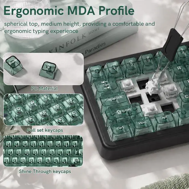 Alt view image 4 of 7 - Womier Mint Green Clear Keycaps Set,Glossy Jelly Keyboard keycaps | Tranlucent keyboard caps ceramic style,MDA Profile,115 keys PC keycaps for Mechanical Keyboard with MX Switches
