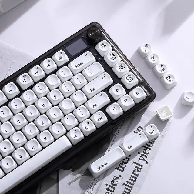 Alt view image 6 of 7 - Womier White PBT Keycap Set,Glossy Custom Keycaps Ceramic Style, Dye Sublimation Keyboard Key caps 131-key,MOA Profile Keycaps for 100% 75% 65% 60% TKL US Layout Mechanical Keyboard