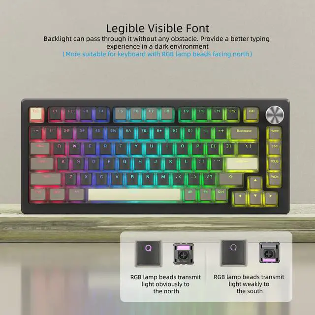 Alt view image 4 of 6 - Womier PBT Shine Through Keycaps for Mechanical Keyboard, Pudding Keycaps | Keycaps 60% 75% 100% Keyboard 143 Keys,Custom Keycap Set OEM Profile for Gateron Cherry MX Switches,Grey Brown-Only Key caps