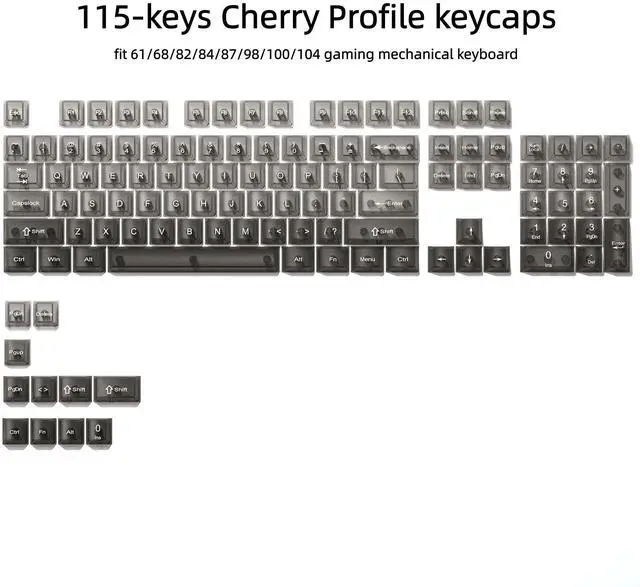 Alt view image 2 of 7 - Womier Gradient Grey Translucent keycaps,Shine Through Keyboard keycaps 60 75 100%,Frosted Key caps Set,Cherry Profile Keyboard caps for Mx Switches Mechanical Keyboard(115key)