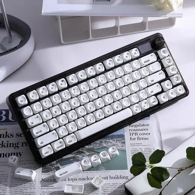 Alt view image 7 of 7 - Womier White PBT Keycap Set,Glossy Custom Keycaps Ceramic Style, Dye Sublimation Keyboard Key caps 131-key,MOA Profile Keycaps for 100% 75% 65% 60% TKL US Layout Mechanical Keyboard