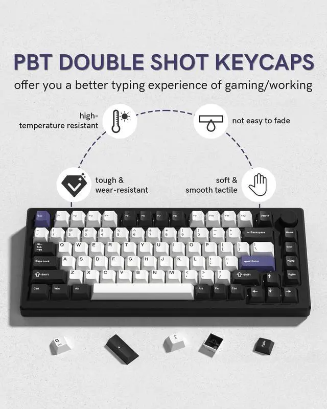 Alt view image 5 of 7 - Womier Double Shot PBT Keycaps Set 138 Keys, Cherry Profile Custom Keycaps 60 65 75 100 Percent for 61/64/68/84/87/100/104/108 Retro Gaming Mechanical Keyboard (Black White2)