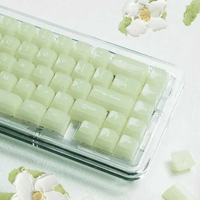 Alt view image 7 of 7 - Womier Keyboard Keycaps Jelly,Ceramic Keycaps Style Clear Green Keycap | Matcha Green Shine Through Custom 60 65 75 100 Percent for Cherry MX, Outemu, Gateron Mechanical Keyboards (MDA Profile)