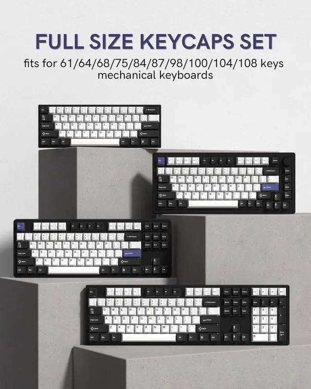 Alt view image 6 of 7 - Womier Double Shot PBT Keycaps Set 138 Keys, Cherry Profile Custom Keycaps 60 65 75 100 Percent for 61/64/68/84/87/100/104/108 Retro Gaming Mechanical Keyboard (Black White2)