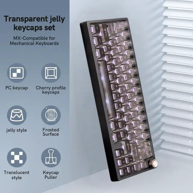 Alt view image 4 of 7 - Womier Gradient Grey Translucent keycaps,Shine Through Keyboard keycaps 60 75 100%,Frosted Key caps Set,Cherry Profile Keyboard caps for Mx Switches Mechanical Keyboard(115key)