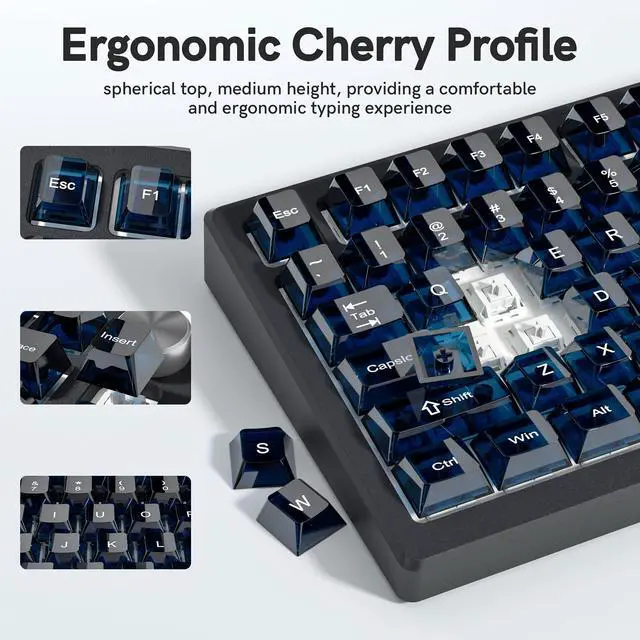 Alt view image 3 of 7 - Womier Dark Blue Clear Keyboard keycaps,Transparent keycaps 60 75 100 Percent,Crystal Jelly Key Cap Set,Shine Through Key caps.,Cherry Profile Key caps for Mx Switches Mechanical Keyboard