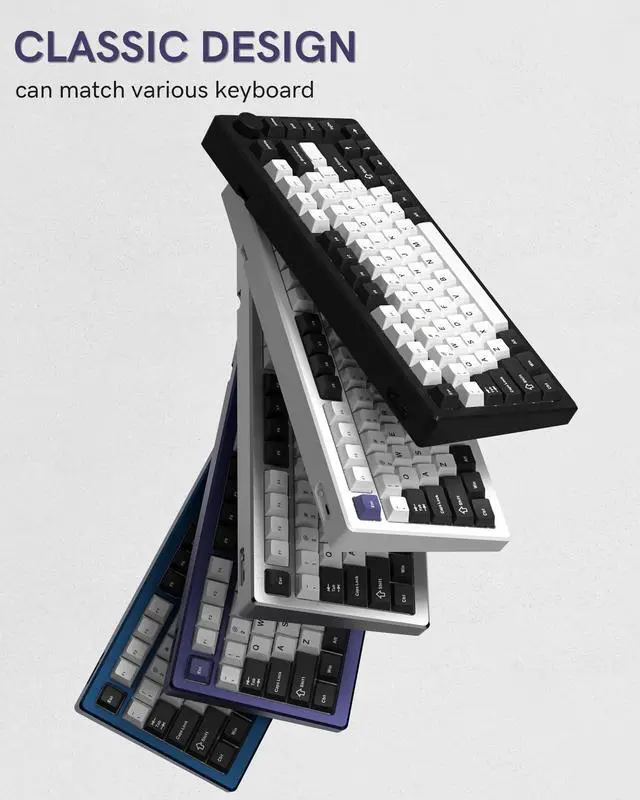 Alt view image 7 of 7 - Womier Double Shot PBT Keycaps Set 138 Keys, Cherry Profile Custom Keycaps 60 65 75 100 Percent for 61/64/68/84/87/100/104/108 Retro Gaming Mechanical Keyboard (Black White2)