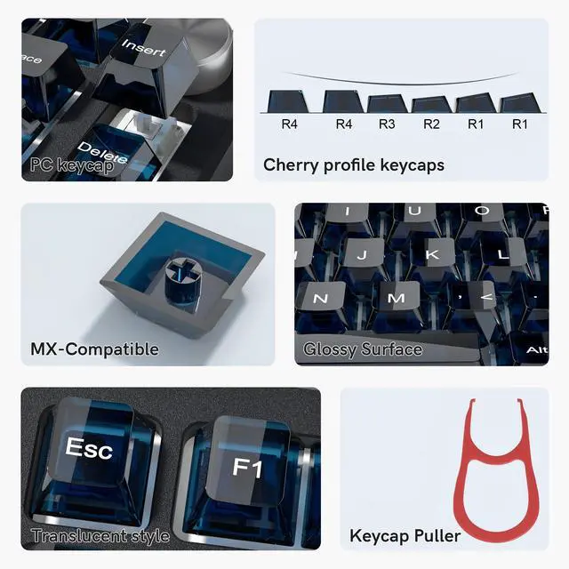Alt view image 4 of 7 - Womier Dark Blue Clear Keyboard keycaps,Transparent keycaps 60 75 100 Percent,Crystal Jelly Key Cap Set,Shine Through Key caps.,Cherry Profile Key caps for Mx Switches Mechanical Keyboard