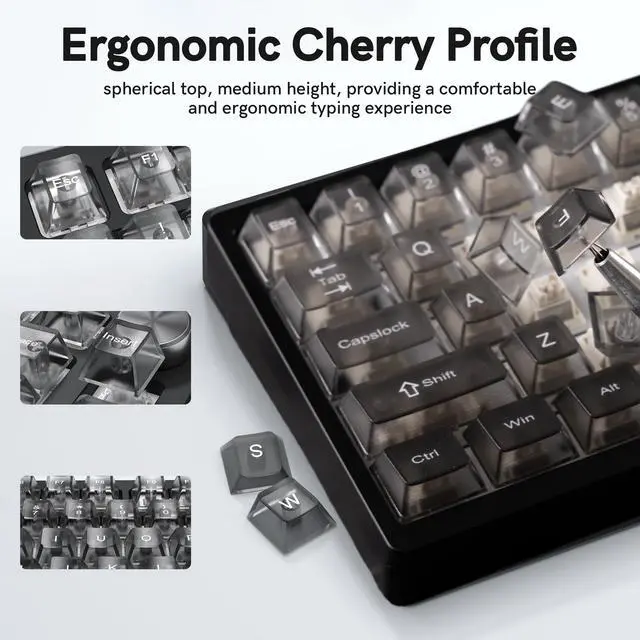 Alt view image 5 of 7 - Womier Gradient Grey Translucent keycaps,Shine Through Keyboard keycaps 60 75 100%,Frosted Key caps Set,Cherry Profile Keyboard caps for Mx Switches Mechanical Keyboard(115key)