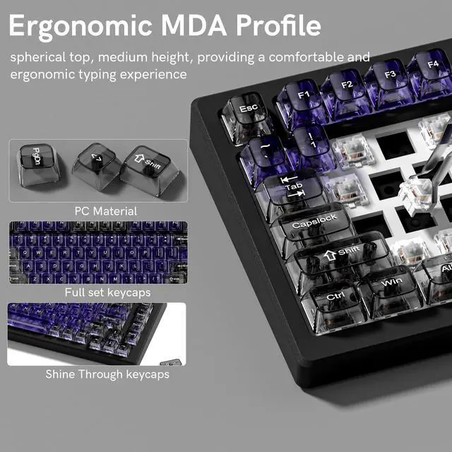 Alt view image 4 of 7 - Womier Clear keycaps,Transparent Keyboard keycaps,Jelly Key caps Set,Shine Through keycap,MDA Profile Keyboard caps for Mx Switches Mechanical Keyboard (Purple and Grey)