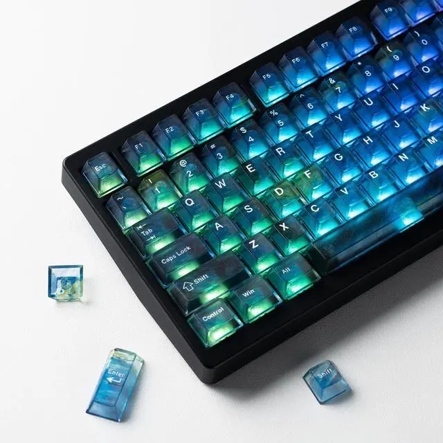 Main image of Womier Blue Transparent Keycaps 115 Keys Starry Sky Shine-Through, Cherry Profile PC Keycap Set for MX Switch Mechanical Keyboard, Fits 60% 65% 75% 80% 100% Layouts