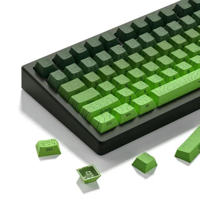 Main image of Womier Matcha Green Topographic keycap Sets,Line Backlit Gradient keycaps,Shine Through Keyboard Keys,Side Printed Key caps Cherry Profile for 61/64/66/68/71/75/84/87/100/104 Mechanical Keyboards