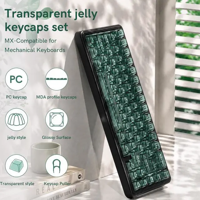 Alt view image 5 of 7 - Womier Mint Green Clear Keycaps Set,Glossy Jelly Keyboard keycaps | Tranlucent keyboard caps ceramic style,MDA Profile,115 keys PC keycaps for Mechanical Keyboard with MX Switches
