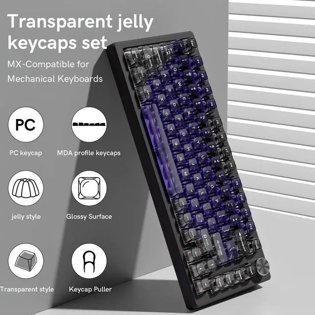 Alt view image 5 of 7 - Womier Clear keycaps,Transparent Keyboard keycaps,Jelly Key caps Set,Shine Through keycap,MDA Profile Keyboard caps for Mx Switches Mechanical Keyboard (Purple and Grey)