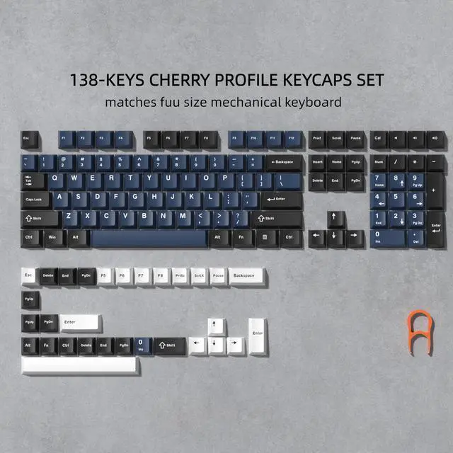 Alt view image 2 of 7 - Womier Keyboard keycaps Set, Double Shot PBT keycaps,Cherry Profile Custom Key caps 60 65 75 100 Percent for Cherry-mx Full Size Retro Mechanical Keyboard,Black/Blue/White,138-keys